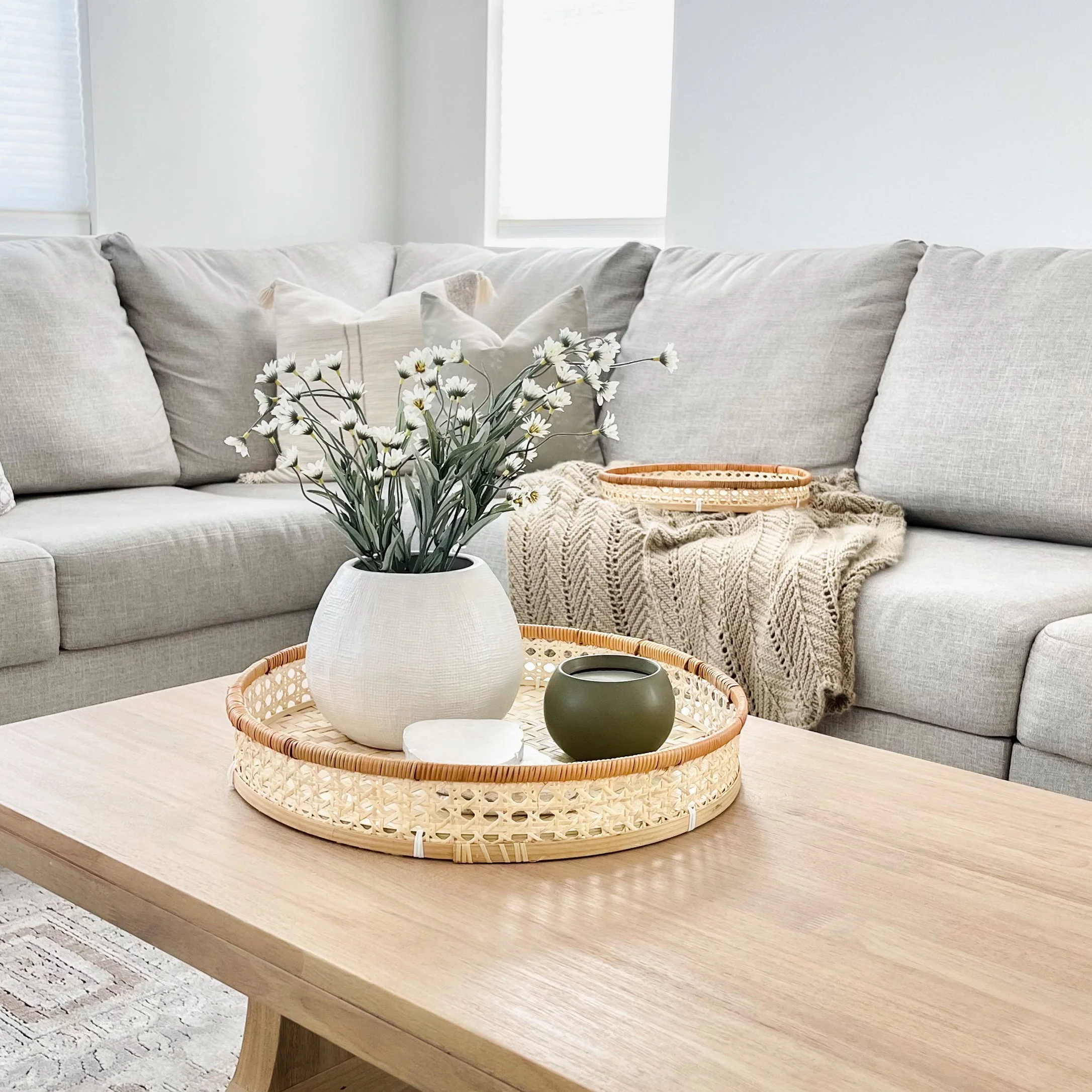 Round Wicker Serving Tray Set Of 3 - Image 3