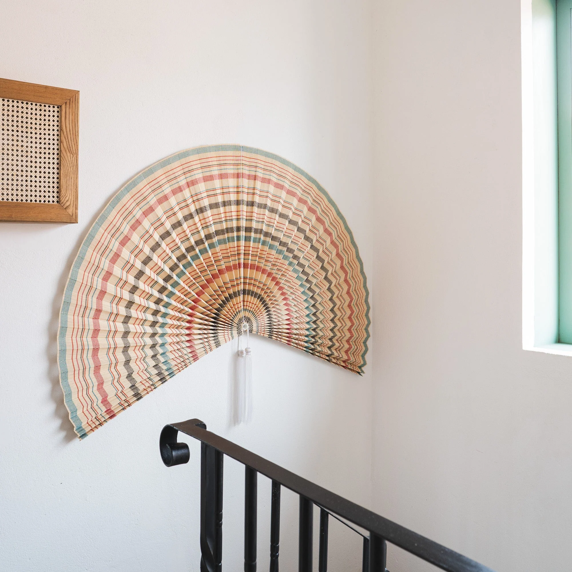 Vintage Stripe Bamboo Folding Fan Wall Decor - Image 10