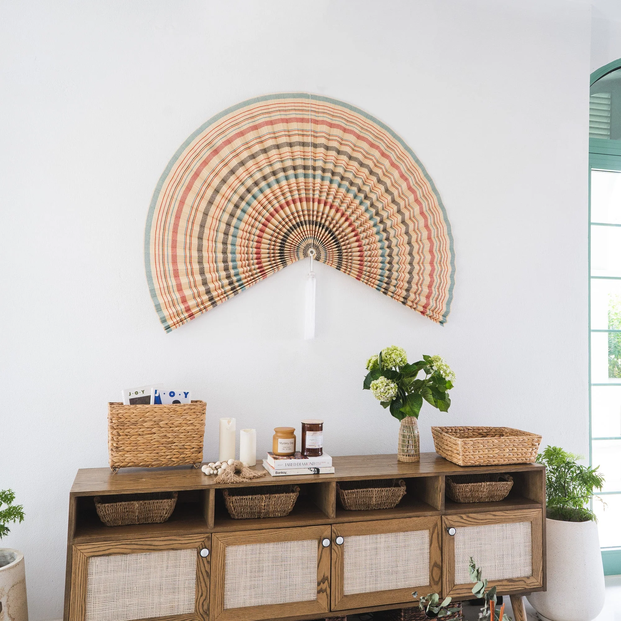 Vintage Stripe Bamboo Folding Fan Wall Decor - Image 11