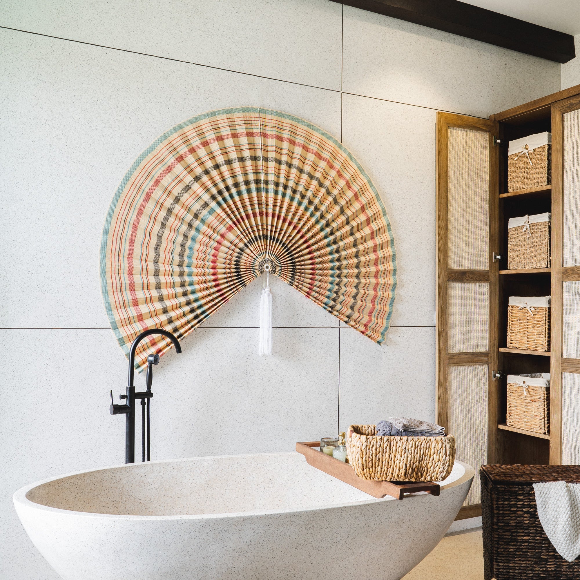 Vintage Stripe Bamboo Folding Fan Wall Decor - Image 12