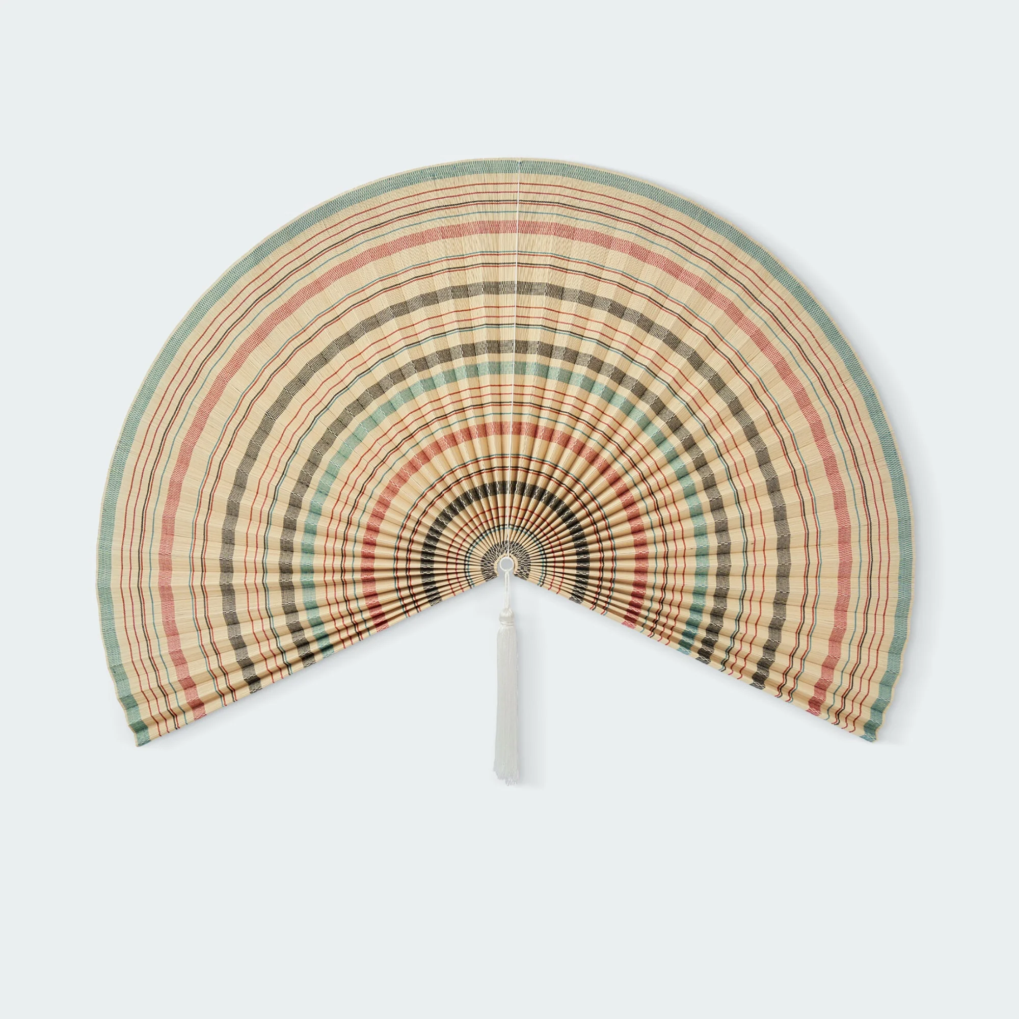 Vintage Stripe Bamboo Folding Fan Wall Decor - Image 3