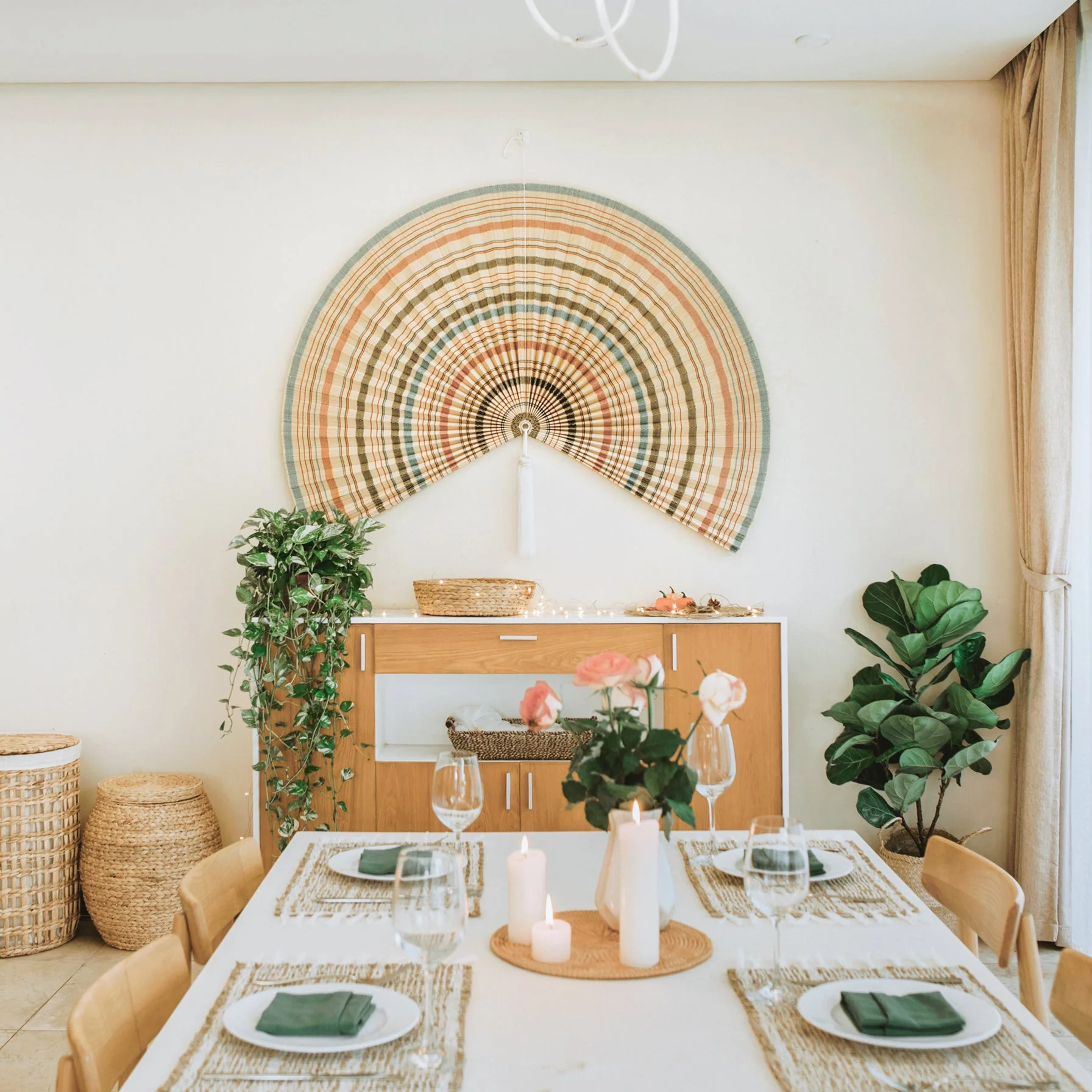 Vintage Stripe Bamboo Folding Fan Wall Decor - Image 9