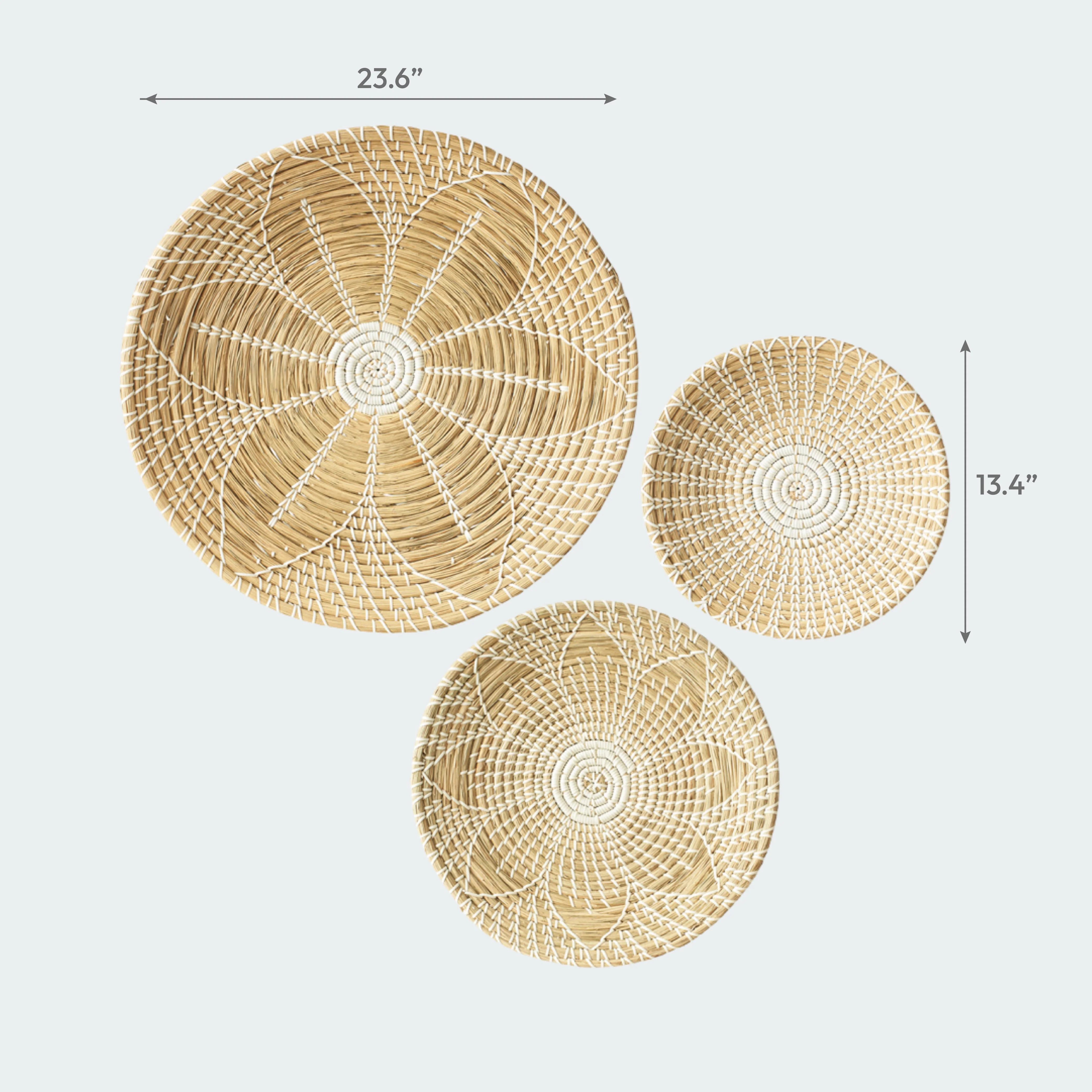Floral Round Woven Seagrass Wall Baskets Decor Set of 3 - Image 8