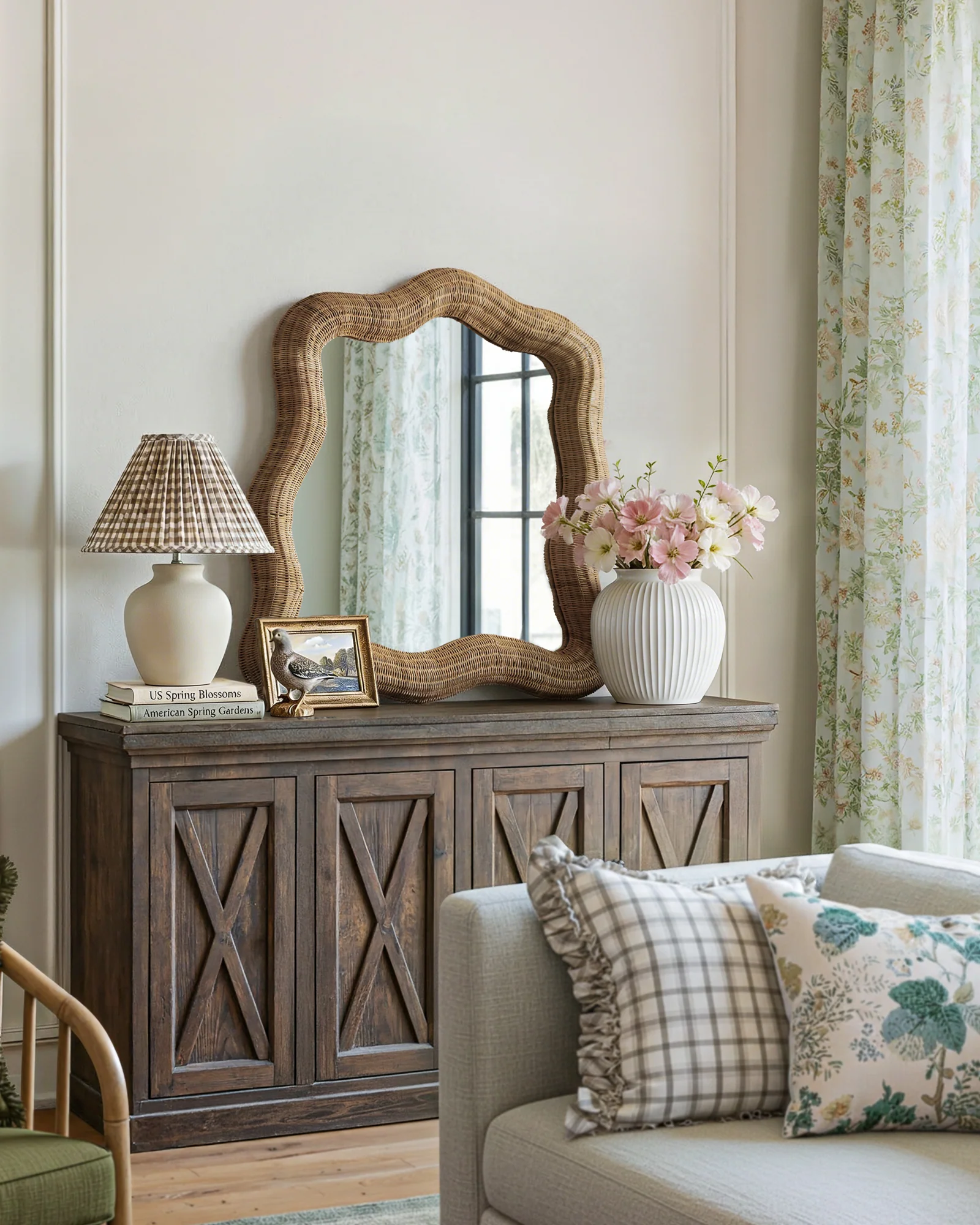 Flowing-Wave Rattan Wall Mirror - Image 4