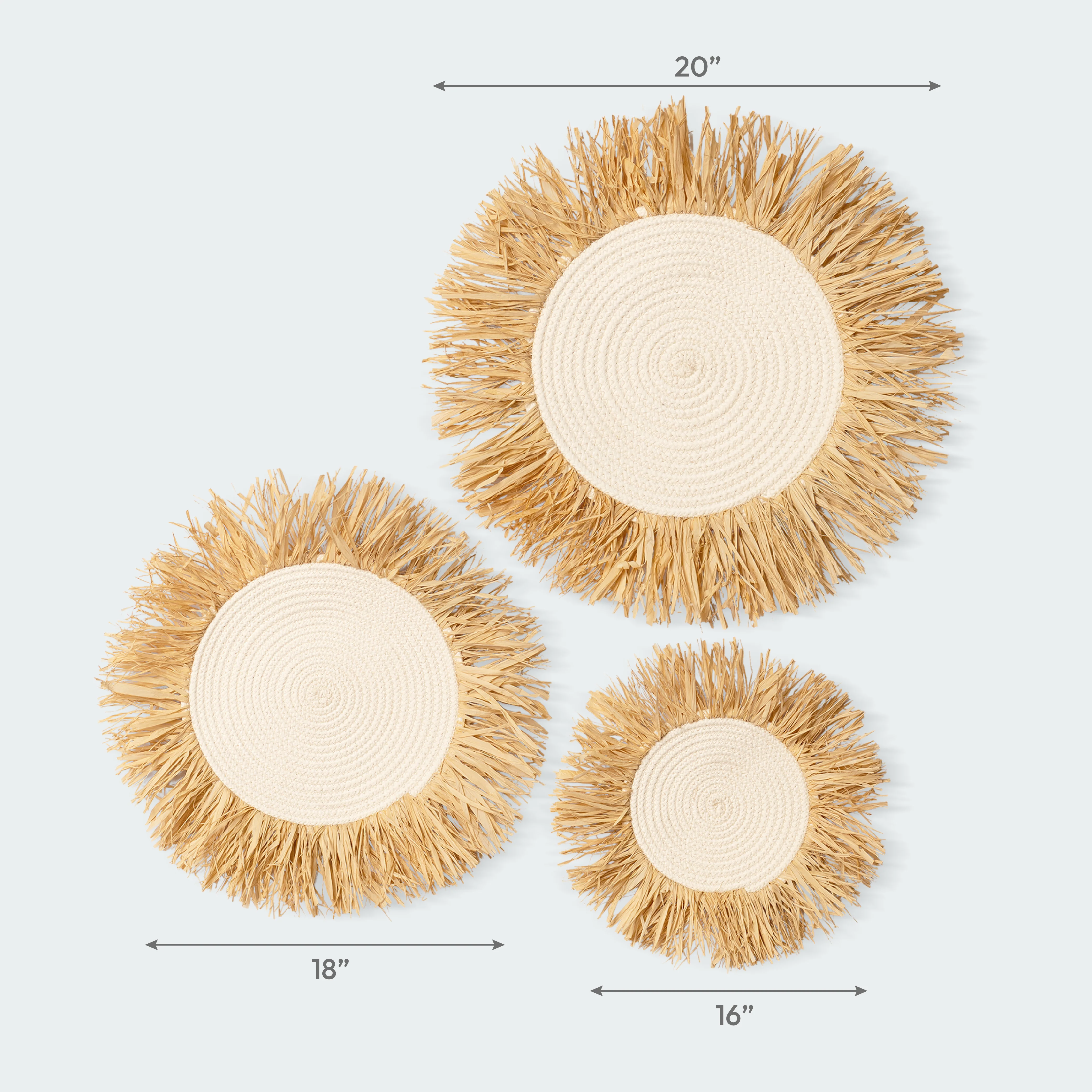 Fringe Raffia Wall Basket Decor Set of 3 - Image 3