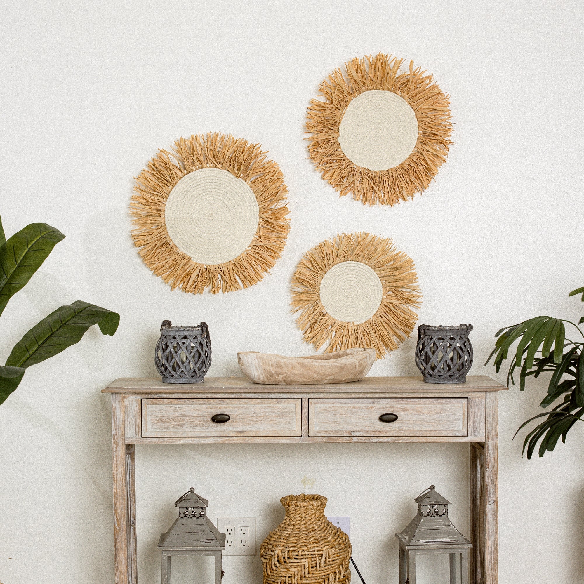 Fringe Raffia Wall Basket Decor Set of 3 - Image 7