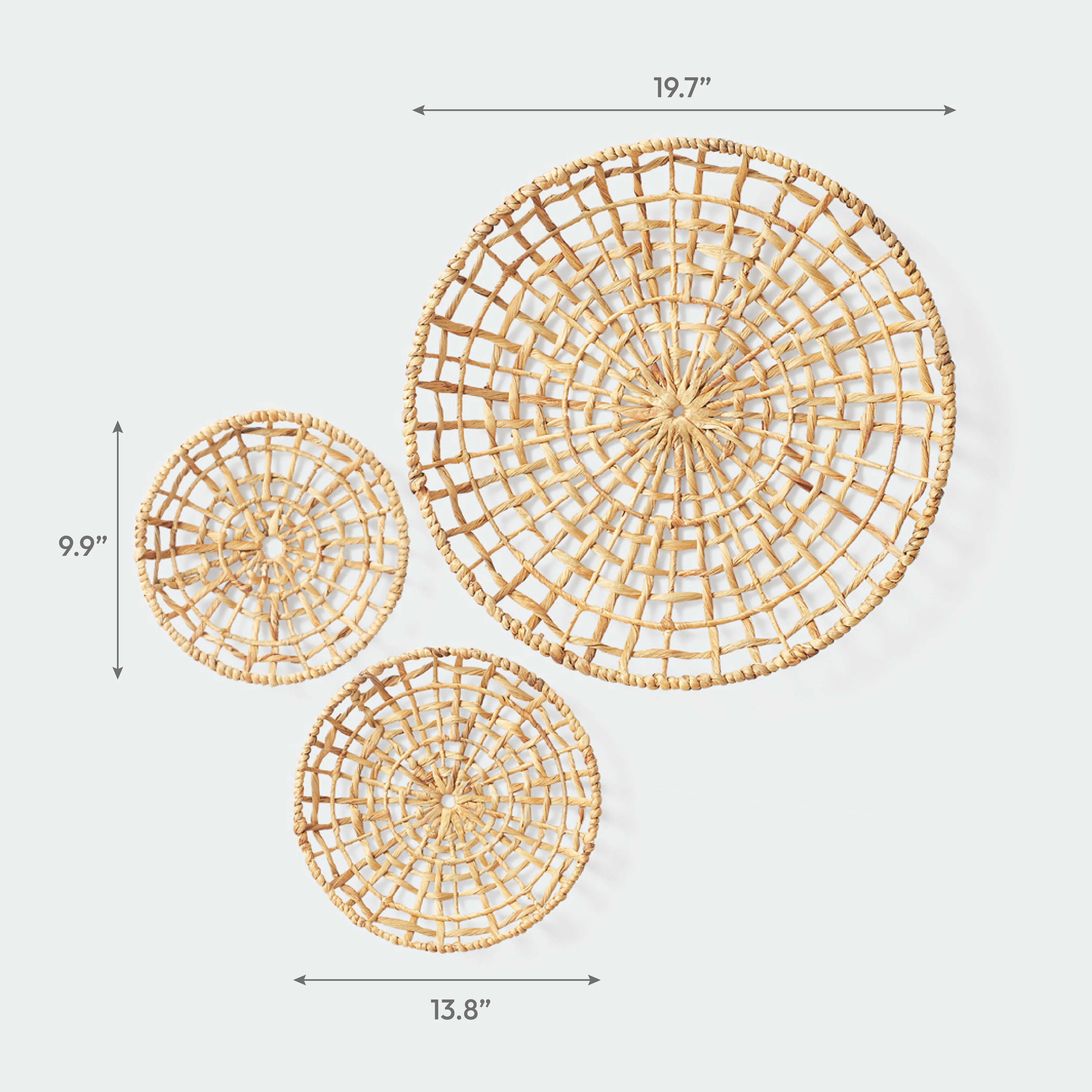 Set of 3 Large Open Weave Water Hyacinth Wall Decor - Image 3