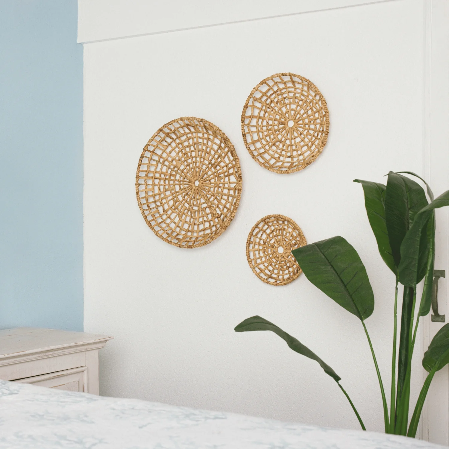 Set of 3 Large Open Weave Water Hyacinth Wall Decor - Image 6