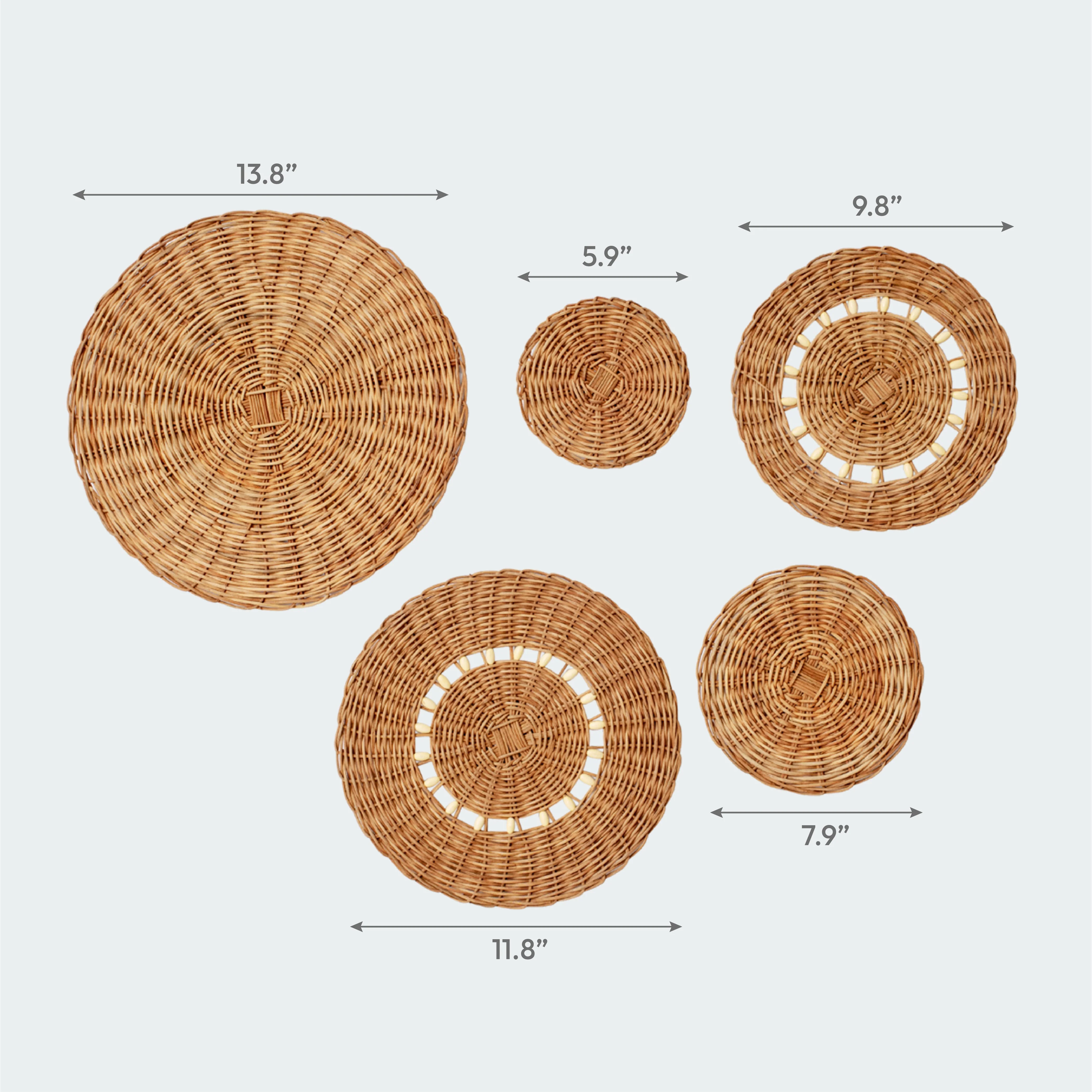 Orange Brown Rattan Wall Basket Set Of 5 - Image 5