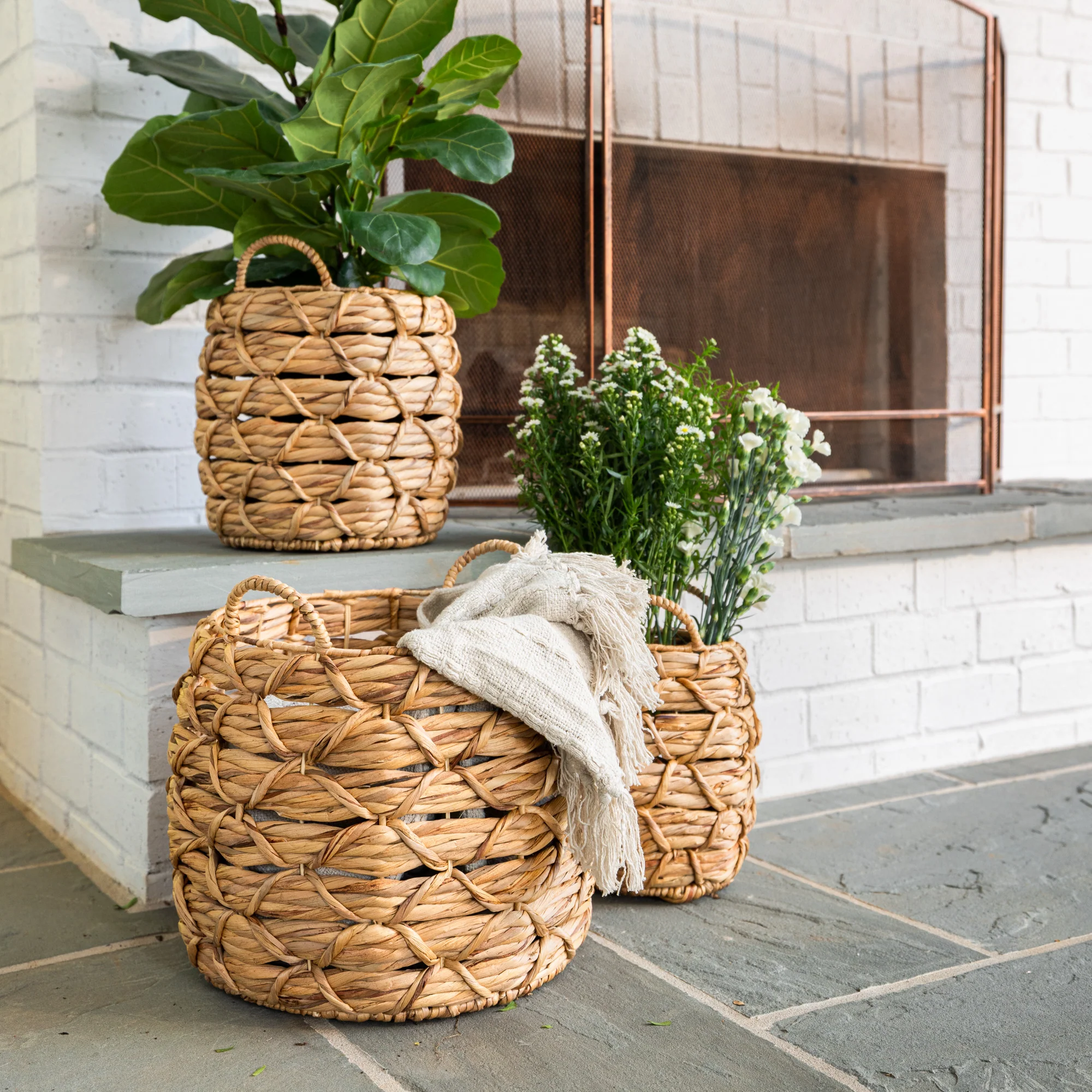 Water Hyacinth Baskets with Braided Detail, Set of 3 - Image 11
