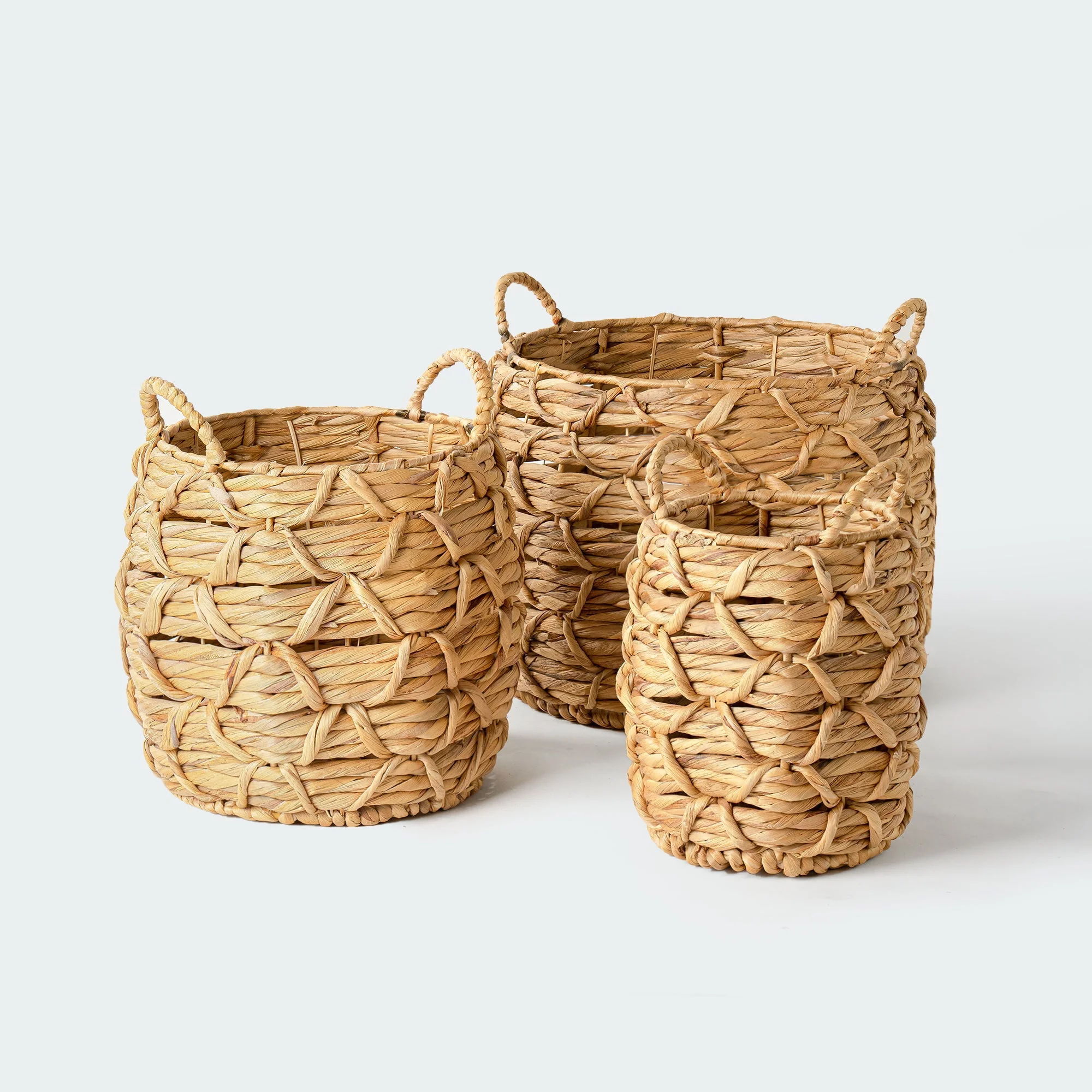 Water Hyacinth Baskets with Braided Detail, Set of 3 - Image 5