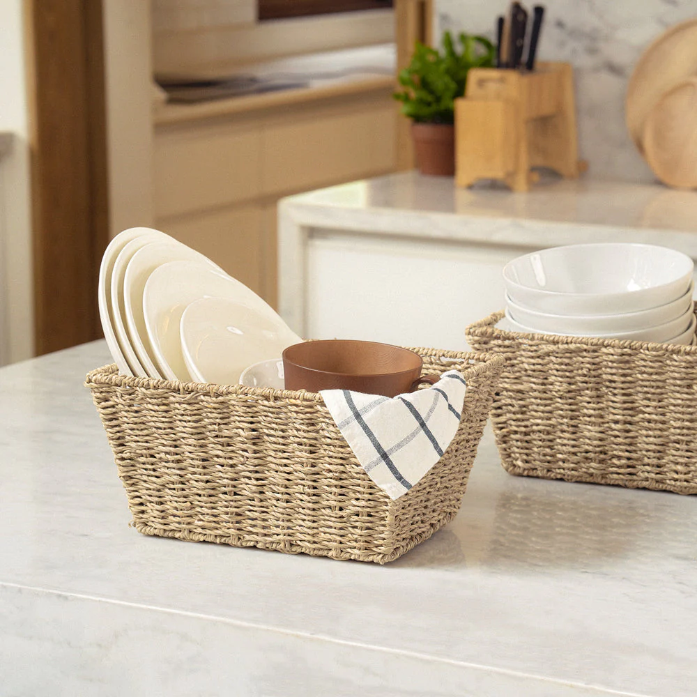 Twisted Rectangular Seagrass Wicker Basket - Image 11