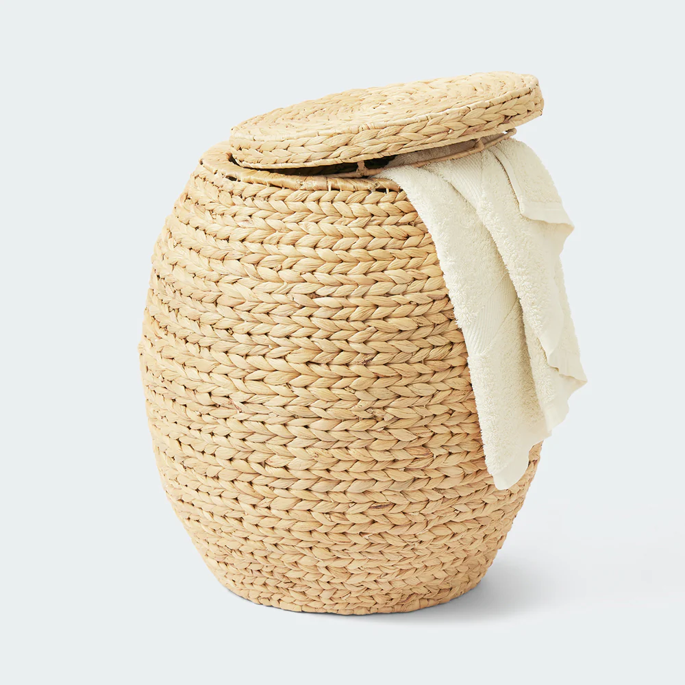 Large Woven Storage Basket with Lid, Stylish Ottoman - Image 5
