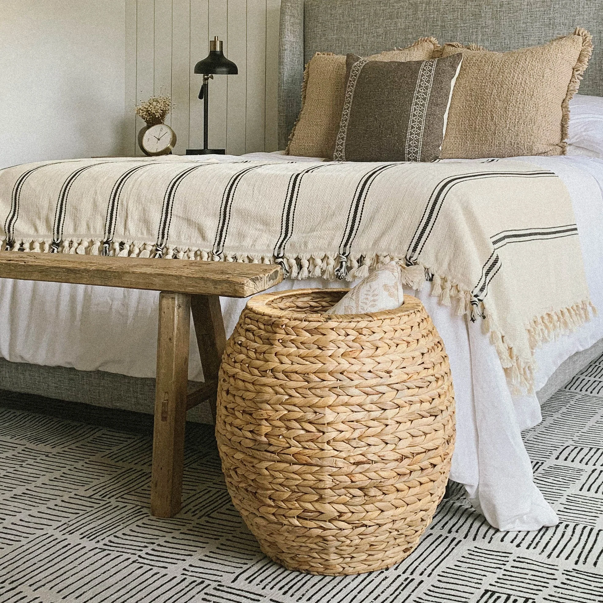 Large Woven Storage Basket with Lid, Stylish Ottoman - Image 6