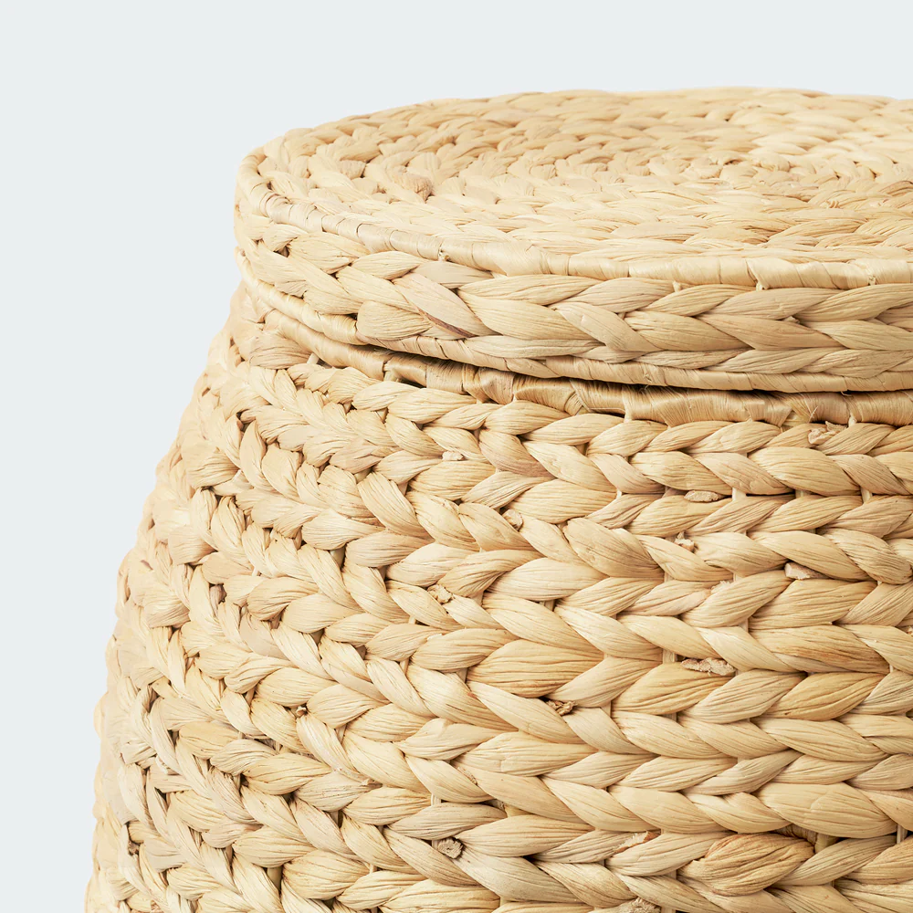 Large Woven Storage Basket with Lid, Stylish Ottoman - Image 9